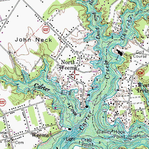 Topographic Map of North Weems, VA