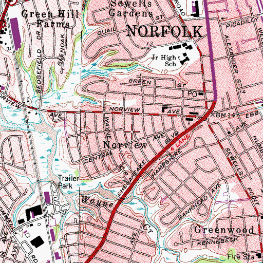 Topographic Map of Norview, VA