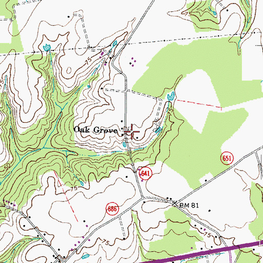 Topographic Map of Oak Grove, VA