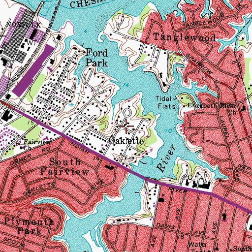 Topographic Map of Oaklette, VA