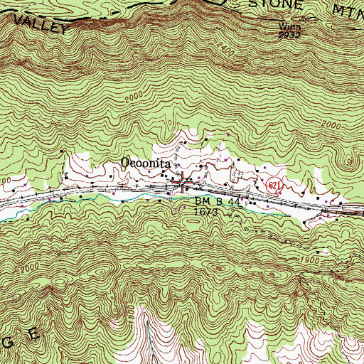 Topographic Map of Ocoonita, VA