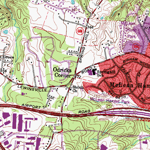 Topographic Map of Odricks Corner, VA