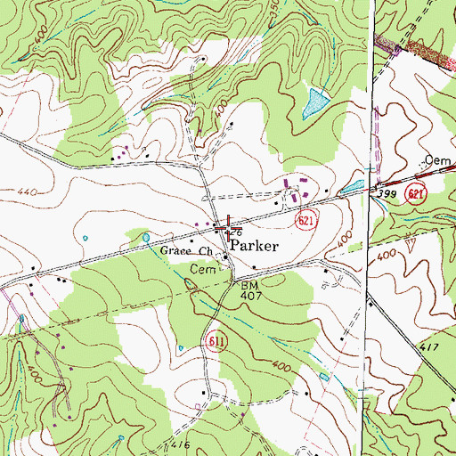 Topographic Map of Parker, VA
