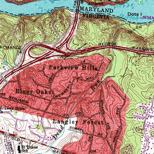Topographic Map of Parkview Hills, VA
