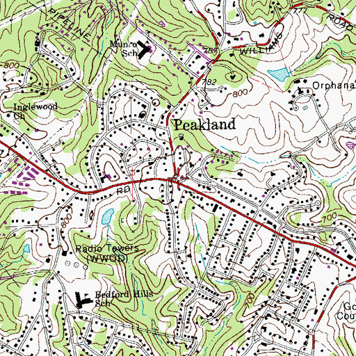 Topographic Map of Peakland, VA