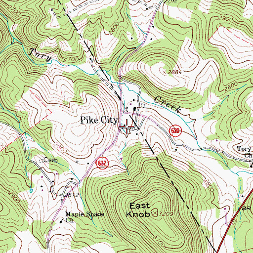 Topographic Map of Pike City, VA