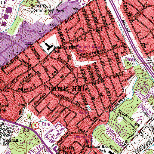 Topographic Map of Pimmit Hills, VA