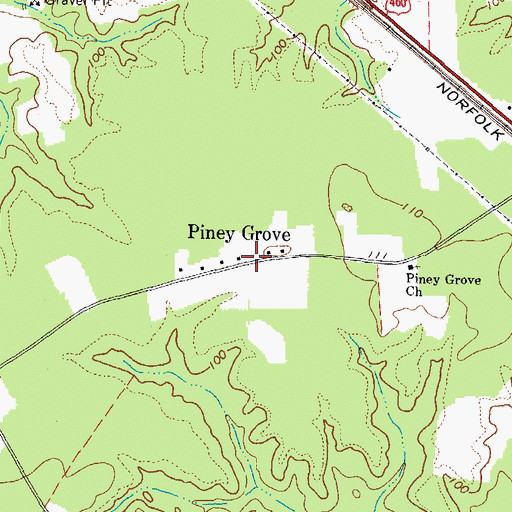 Topographic Map of Piney Grove, VA
