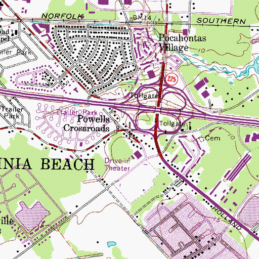 Topographic Map of Powells Crossroads, VA