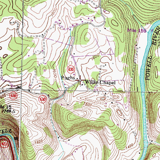 Topographic Map of Pughs, VA