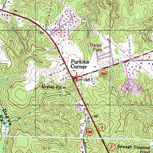 Topographic Map of Purkins Corner, VA