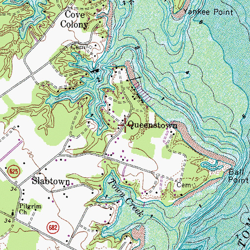 Topographic Map of Queenstown, VA