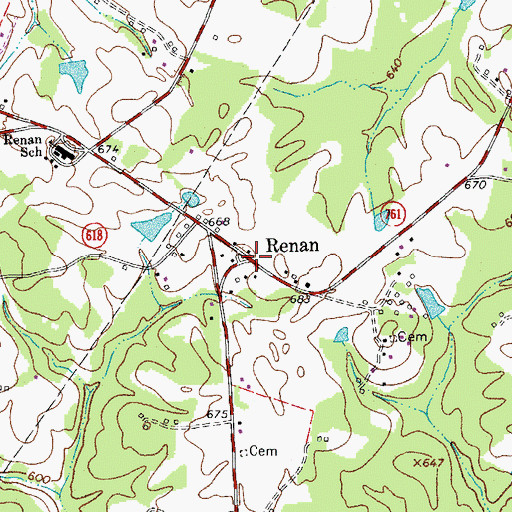 Topographic Map of Renan, VA