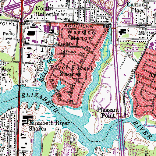 Topographic Map of River Forest Shores, VA