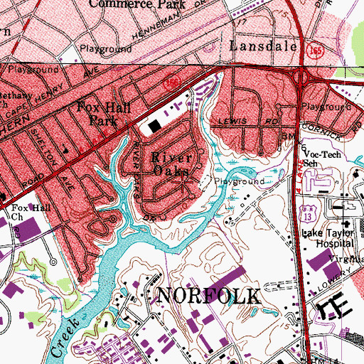 Topographic Map of River Oaks, VA