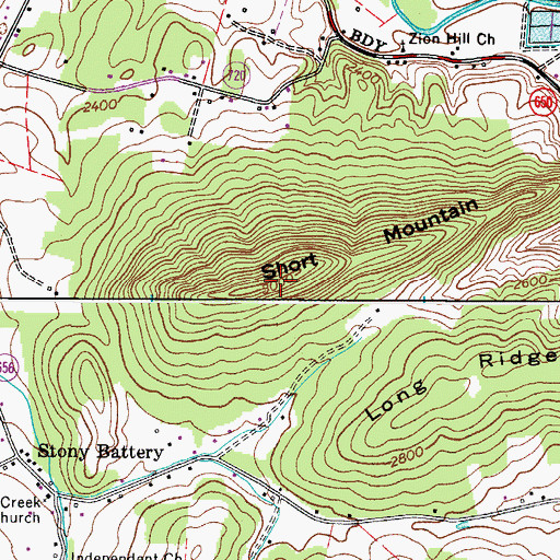 Topographic Map of Short Mountain, VA