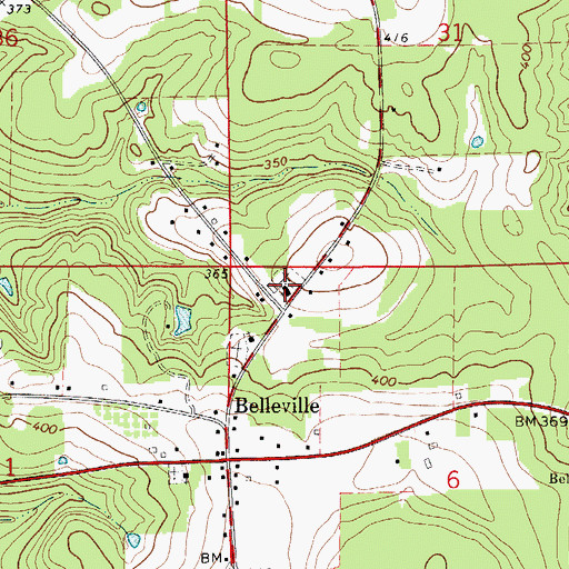 Topographic Map of Belleville Church, AL