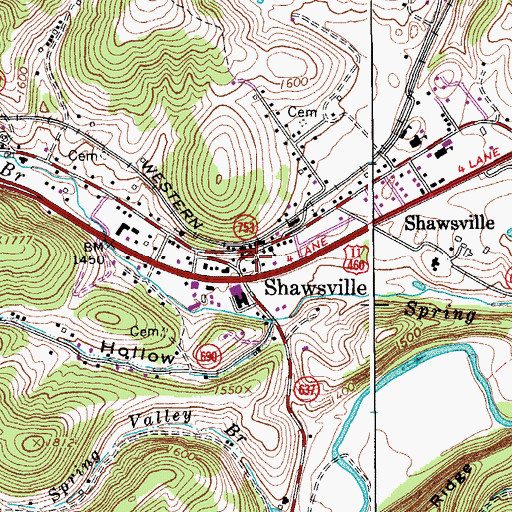 Topographic Map of Shawsville, VA