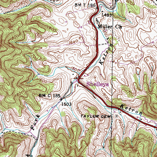 Topographic Map of Shelleys, VA