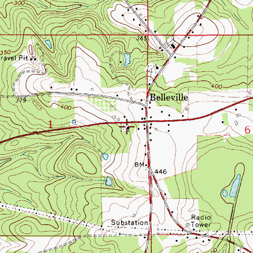 Topographic Map of Belleville Church, AL