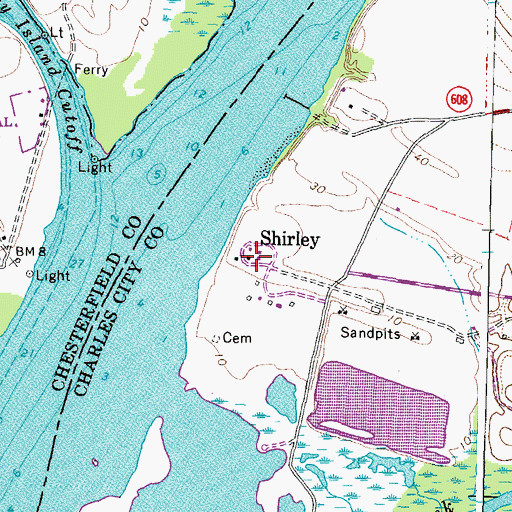 Topographic Map of Shirley, VA