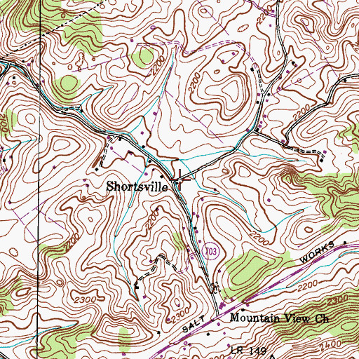 Topographic Map of Shortsville, VA