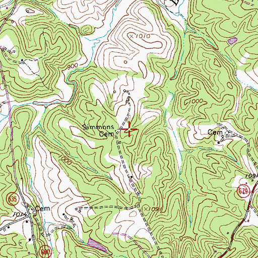 Topographic Map of Simmons Cemetery, VA