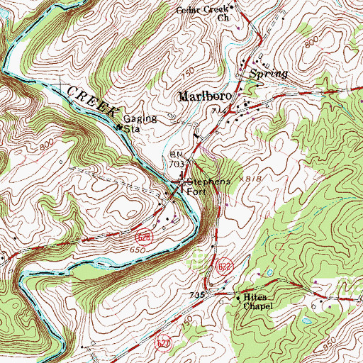 Topographic Map of Stephens Fort, VA