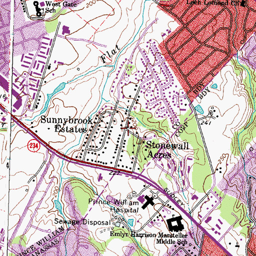Topographic Map of Stonewall Acres, VA