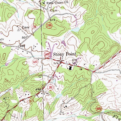 Topographic Map of Stony Point, VA