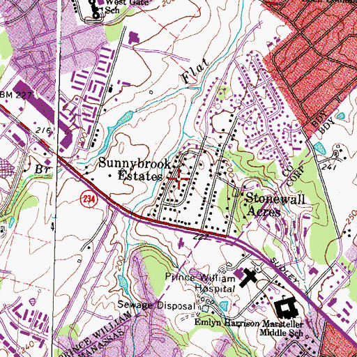 Topographic Map of Sunnybrook Estates, VA