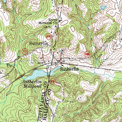 Topographic Map of Sutherlin, VA