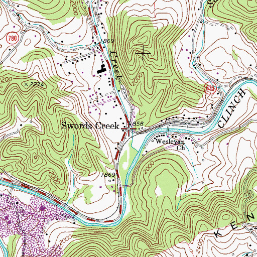 Topographic Map of Swords Creek, VA