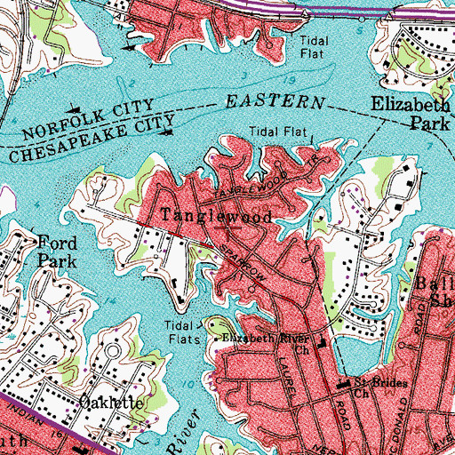 Topographic Map of Tanglewood, VA