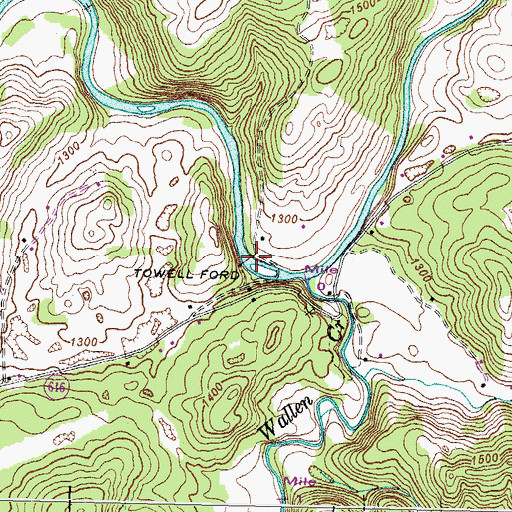 Topographic Map of Towell Ford, VA