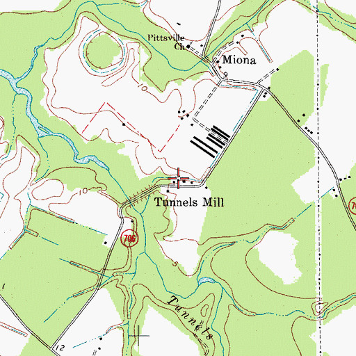 Topographic Map of Tunnels Mill, VA
