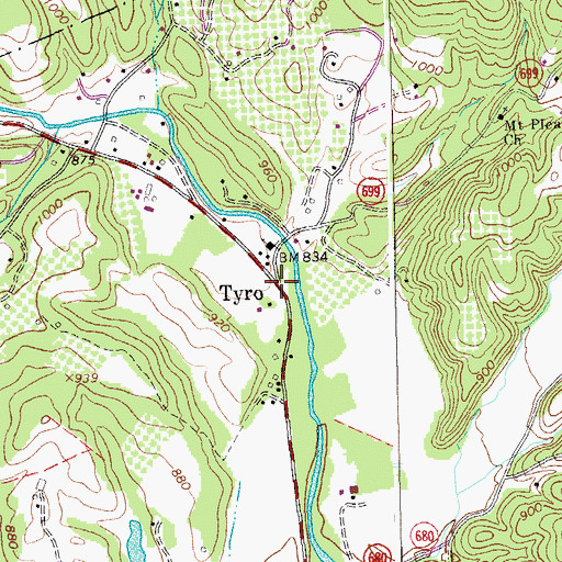 Topographic Map of Tyro, VA