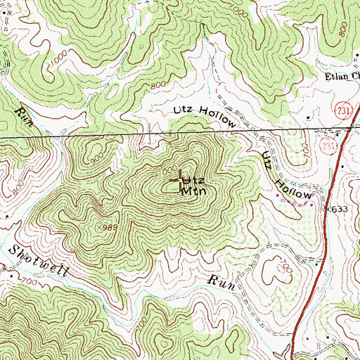 Topographic Map of Utz Mountain, VA