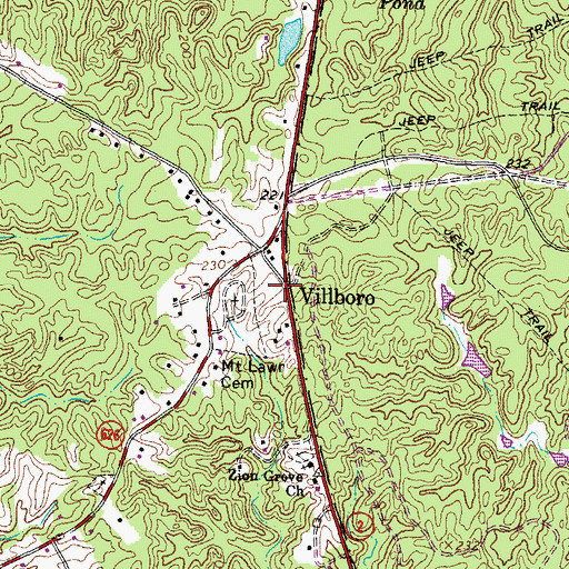 Topographic Map of Villboro, VA