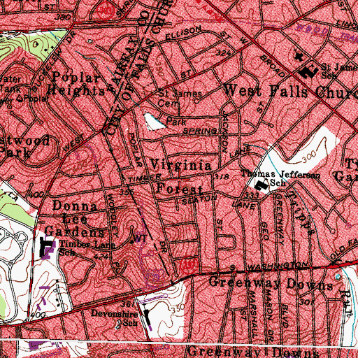 Topographic Map of Virginia Forest, VA