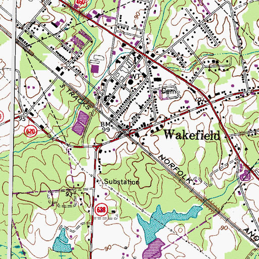 Topographic Map of Wakefield, VA