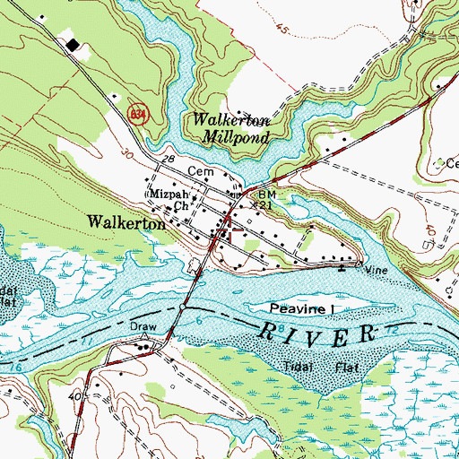 Topographic Map of Walkerton, VA