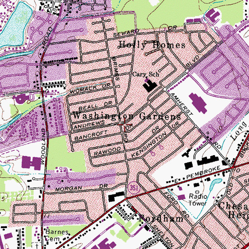Topographic Map of Washington Gardens, VA