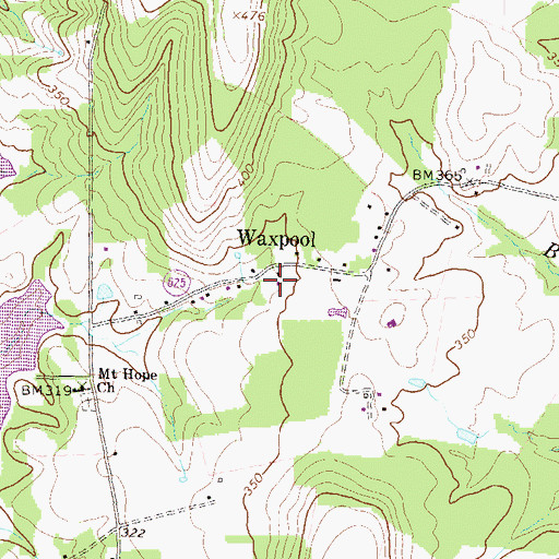 Topographic Map of Waxpool, VA