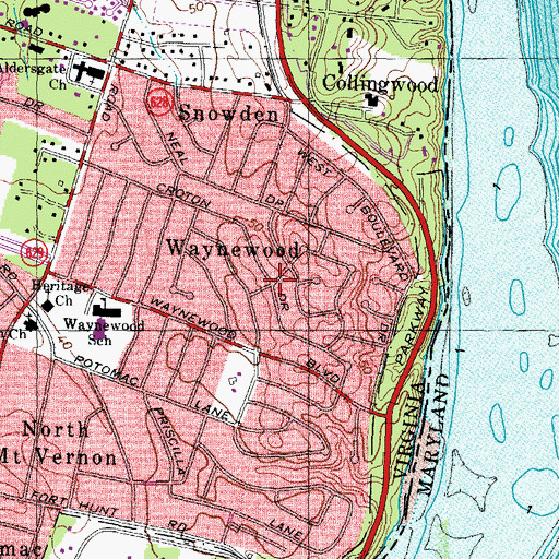 Topographic Map of Waynewood, VA
