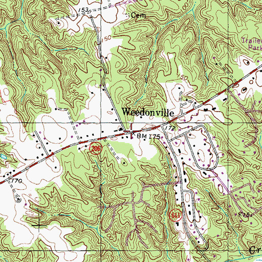 Topographic Map of Weedonville, VA