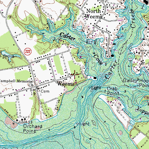 Topographic Map of Weems, VA