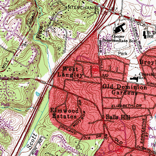 Topographic Map of West Langley, VA