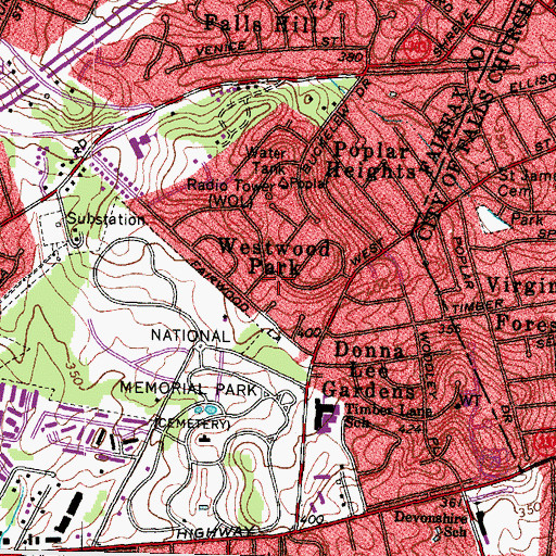 Topographic Map of Westwood Park, VA