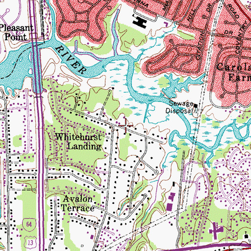 Topographic Map of Whitehurst Landing, VA